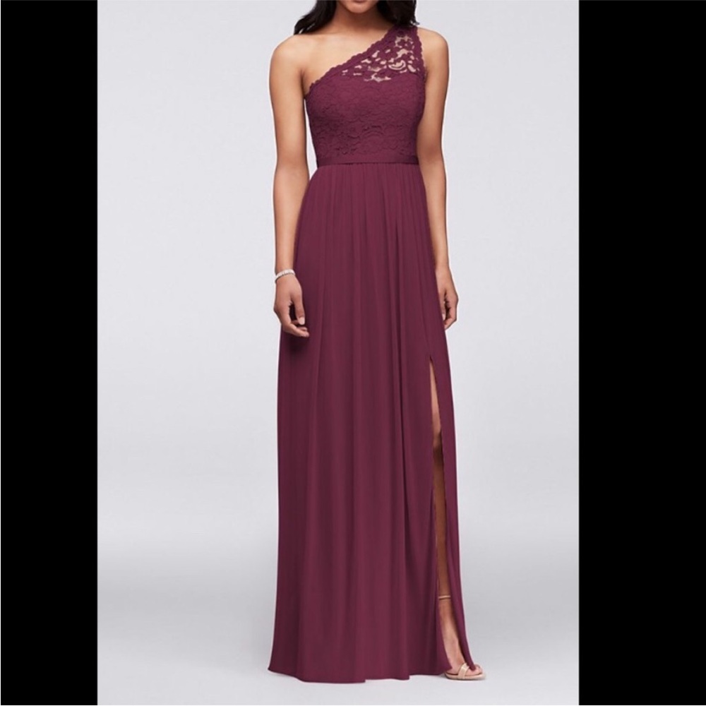David's Bridal Red One Shoulder Dress